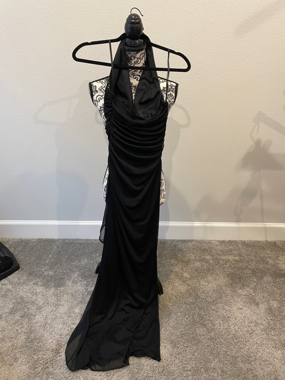 Black Halter sequined Evening Gown with Bead Detail Betsy ADam - Picture 4 of 6